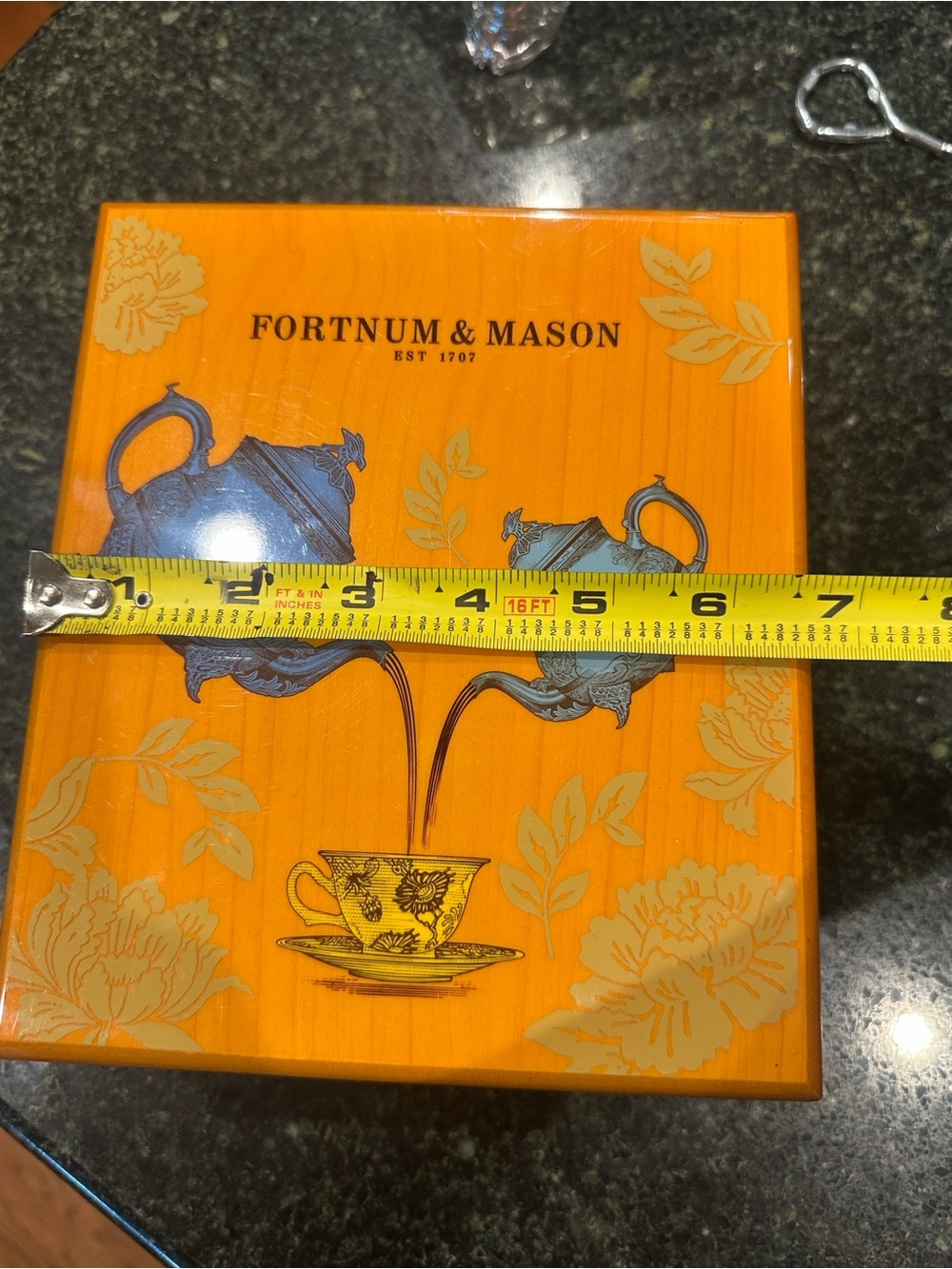 FORTNUM & MASON lacquered wood Tea Gift Box empty chest decor blue teapot cup - Picture 13 of 16